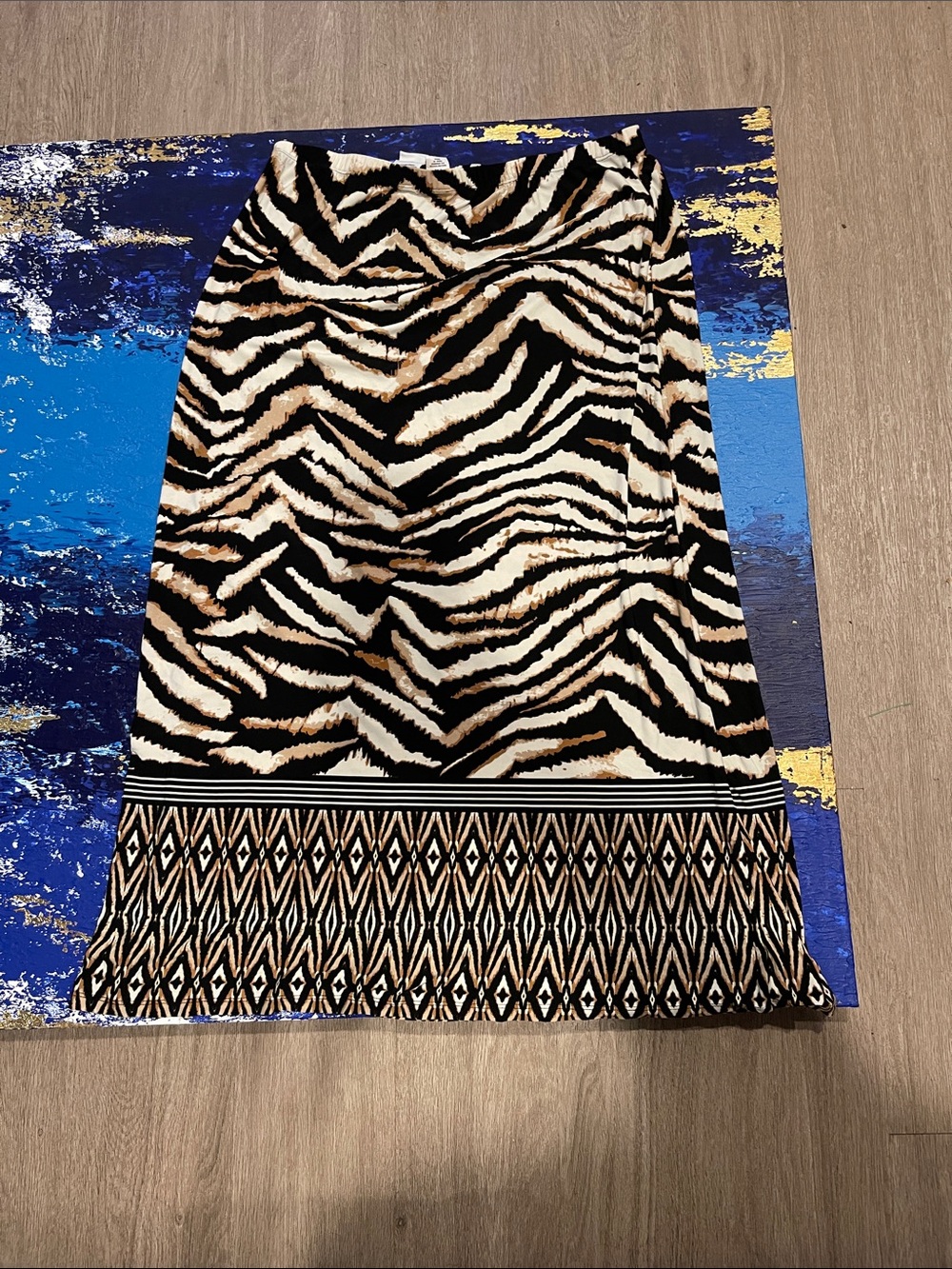 Ruby Rd. Zebra-Print Midi Skirt in Black, White & Tan